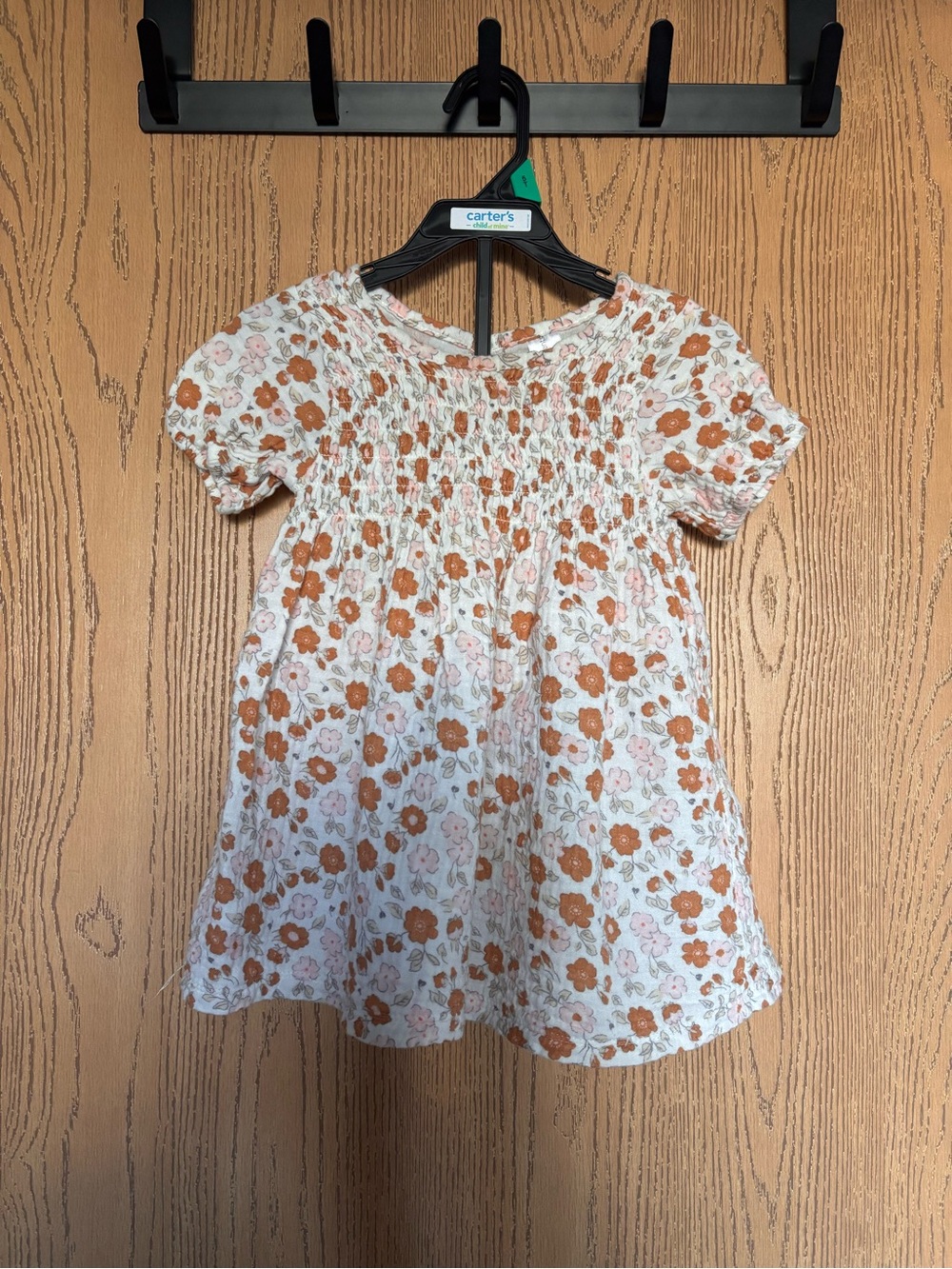 24M-Carter's Girls Floral Smocked Short-Sleeve Top - Cream & Orange